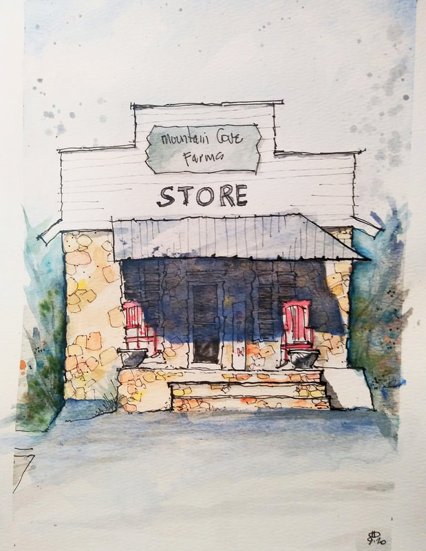 Don David  |  Mountain Cove Farms Store  |  Pen & ink with watercolor washes  |  12